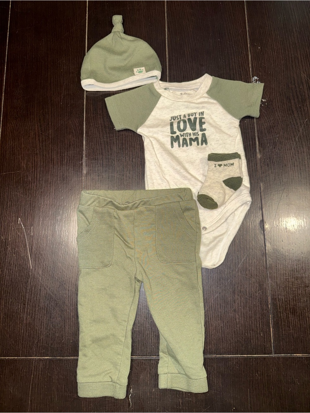 Baby Essentials Green and Cream 4-Piece Baby Boy Outfit